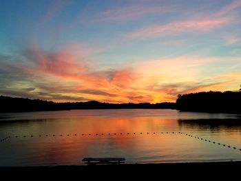 Scenic view of lake against orange sky