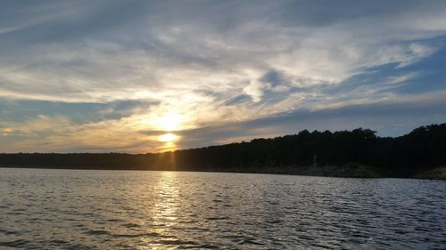 Scenic view of calm lake at sunset