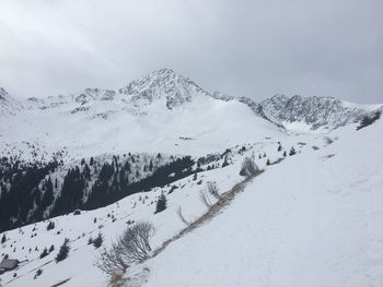 Scenic view of snow covered mountains against sky