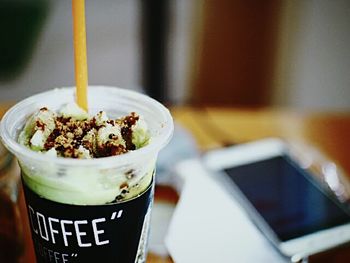 Close-up of coffee on table