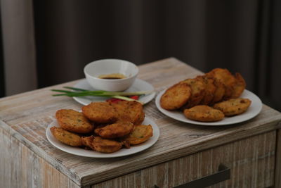 Close-up of breakfast served on table