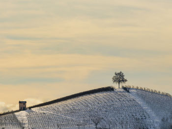 Roof of building against sky during sunset