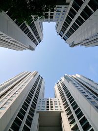 Low angle view of modern buildings against sky