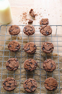 High angle view of cookies on table