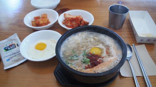 High angle view of food on table