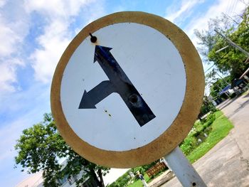 Low angle view of sign against sky