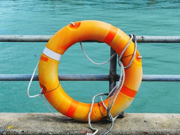 Close-up of rope tied to swimming pool