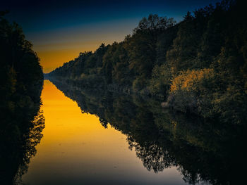 Scenic view of lake against sky at sunset