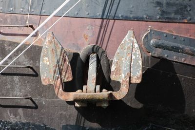 High angle view of old wheel in city