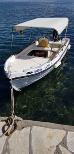 High angle view of ship moored on sea