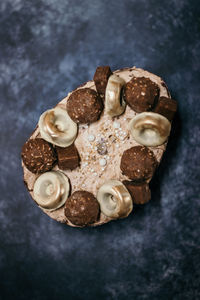 High angle view of cookies on table