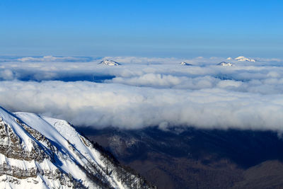 Scenic view of snowcapped mountains against sky