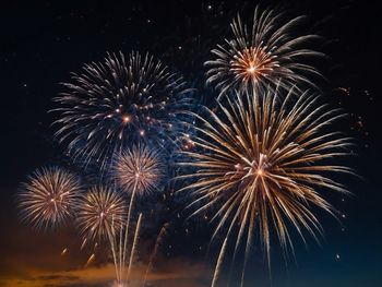 Low angle view of firework display at night