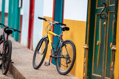 Bicycle parked on street