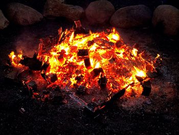 Close-up of bonfire at night