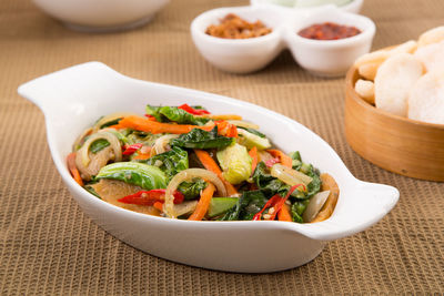 High angle view of food on table