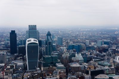 Cityscape with 30 st mary axe against clear sky