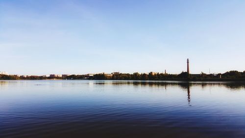 Scenic view of lake against clear sky