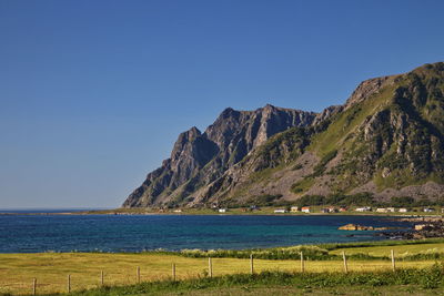 Scenic view of sea against clear blue sky