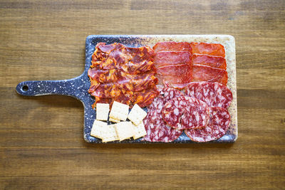 High angle view of food on table