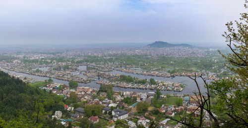 High angle view of townscape against sky