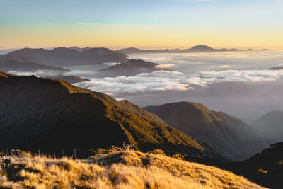 Scenic view of the sea of clouds at the summit of mount pulag national park, benguet, philippines.