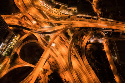 Aerial view of illuminated elevated road