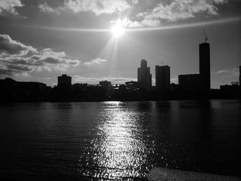 City skyline at sunset