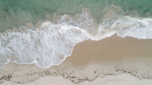 Aerial view of the sandy beach and ocean in zanzibar