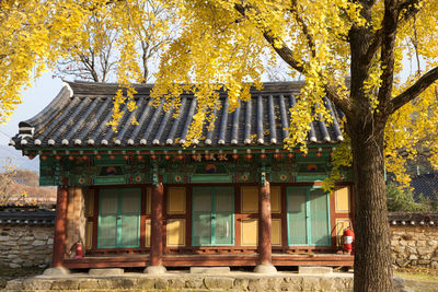 Exterior of temple against sky