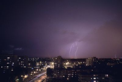 Panoramic view of illuminated city against sky at night