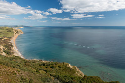 View from the summit of golden cap mountain on the jurassic coast in dorset