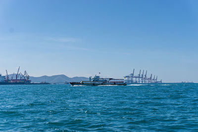 Scenic view of sea against blue sky