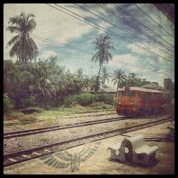 Railroad track seen through train windshield