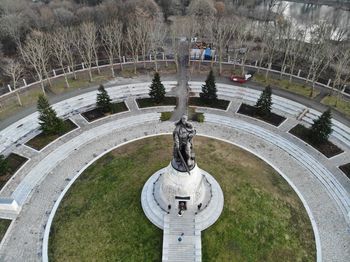 High angle view of fountain in park