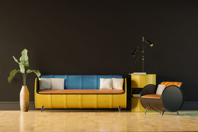 Empty chairs on floor at home