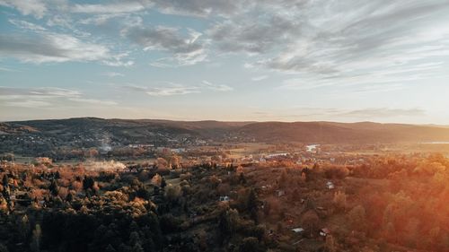 High angle view of townscape against sky