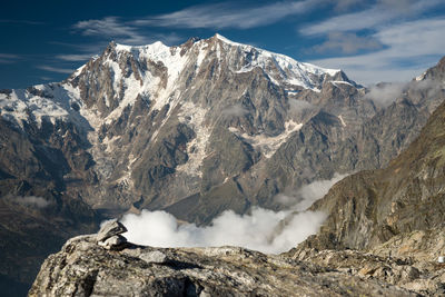 Scenic view of snowcapped mountains against sky