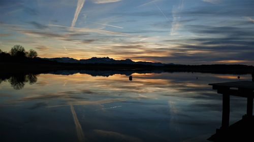 Scenic view of lake against sky during sunset