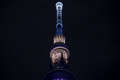 Low angle view of temple against sky at night