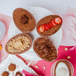 High angle view of breakfast on table