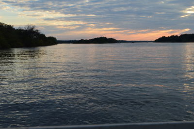 Scenic view of lake against sky during sunset