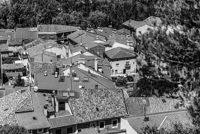 High angle view of buildings in town