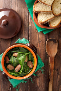 High angle view of vegetables in bowl on table