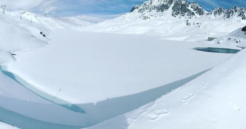 Scenic view of snowcapped mountains against sky