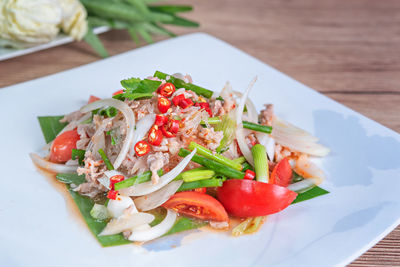 High angle view of salad served in plate