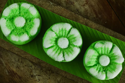 High angle view of fruits on cutting board