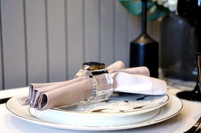 Close-up of cake in plate on table