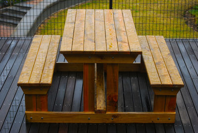 High angle view of bench in park