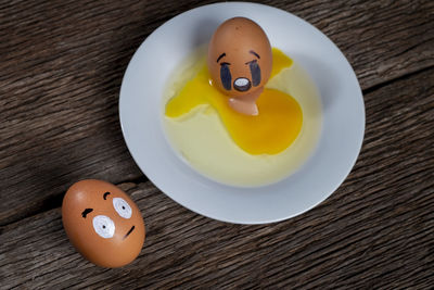 High angle view of breakfast on table